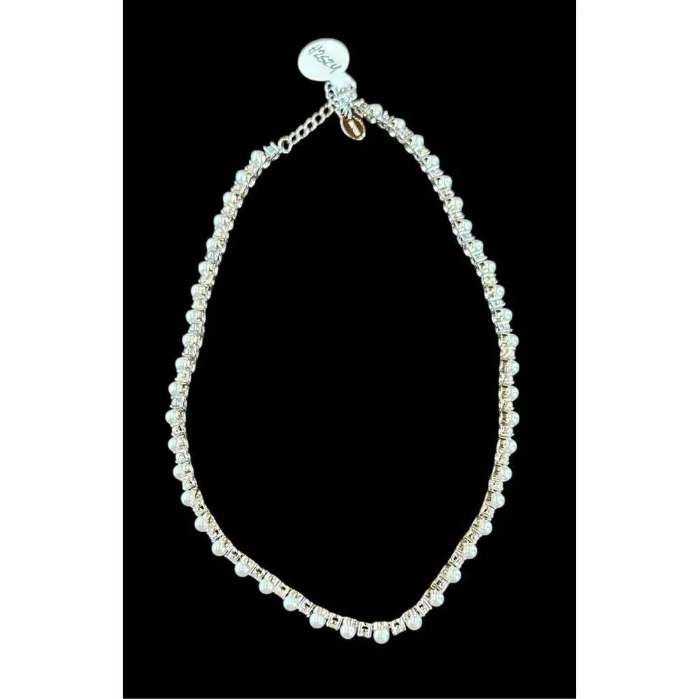 Shashi Classique Pearl & Rhinestone Necklace in Silver New